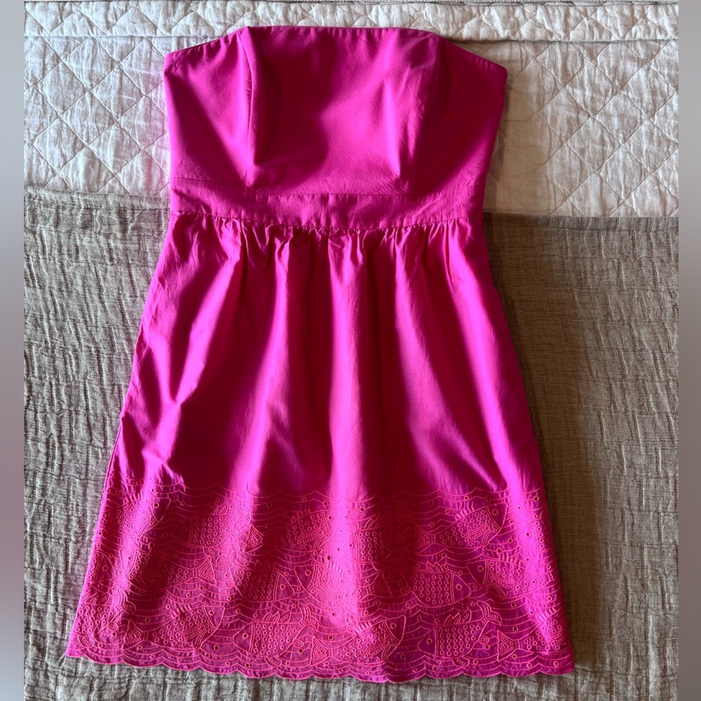Vineyard Vines Pink Strapless Dress | Fish Eyelet Detail | Size 6 | 100% Cotton